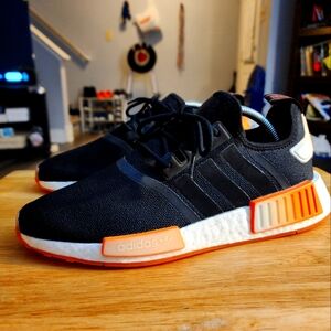 Adidas NMD R1 Black with Vibrant Orange Accents